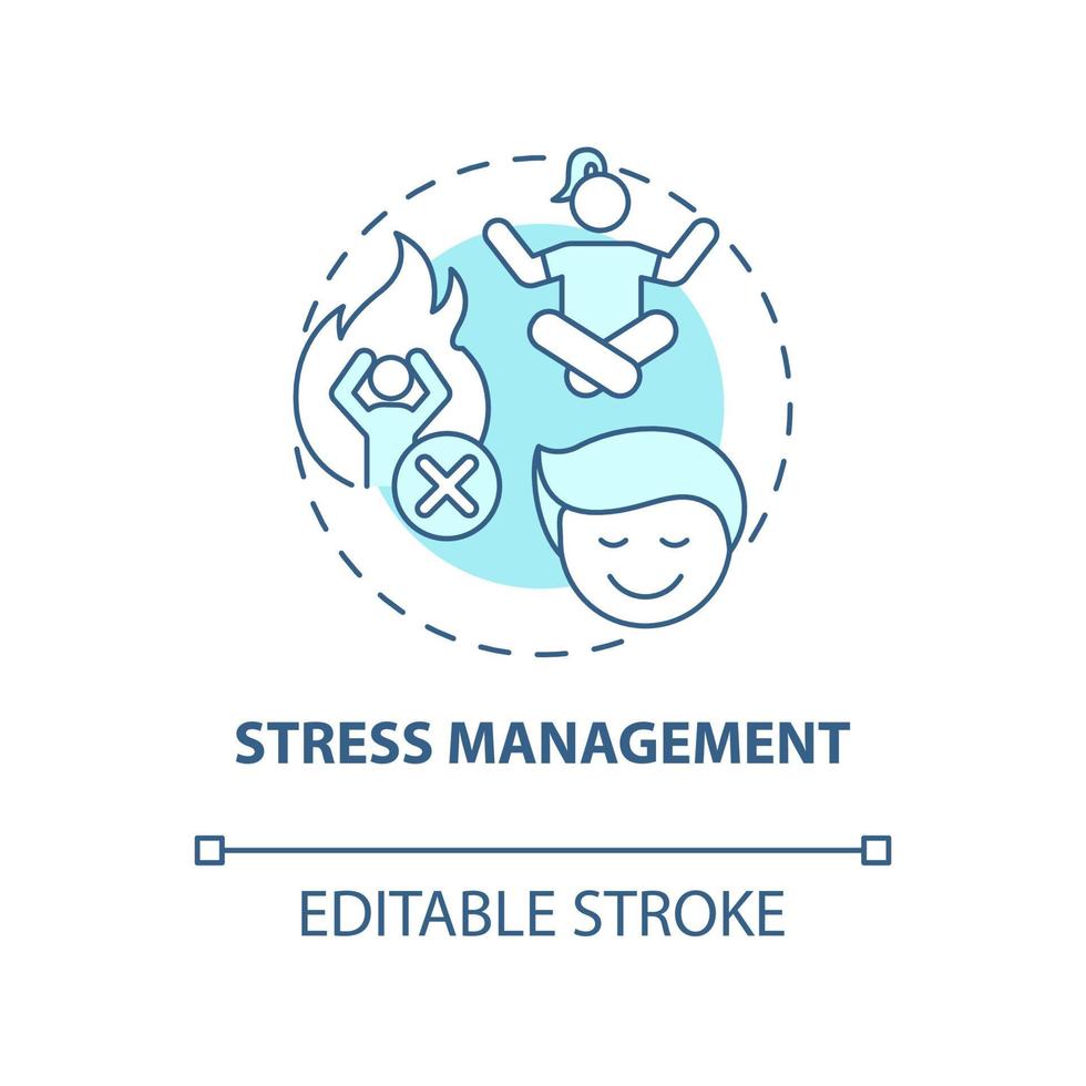 Stress management concept icon. Hypertension prevention tip abstract idea thin line illustration. Practicing yoga. Psychological relaxation. Vector isolated outline color drawing. Editable stroke