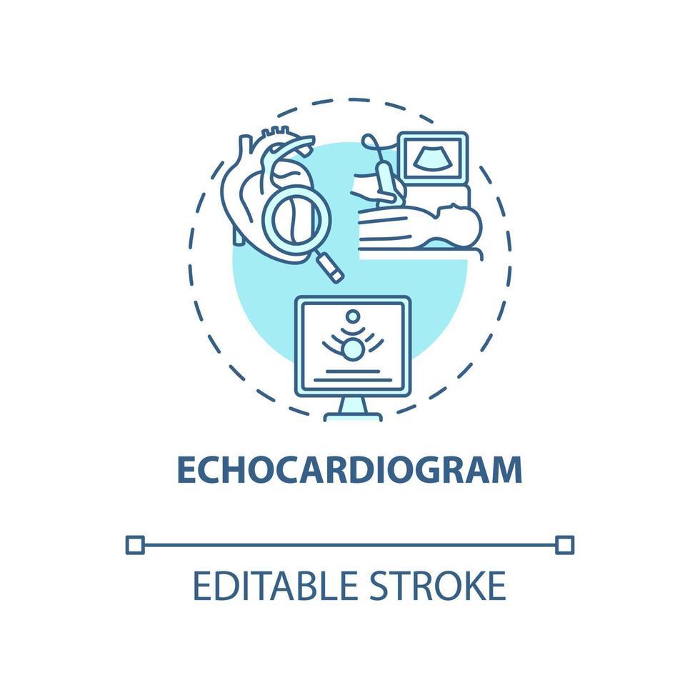 icono del concepto de ecocardiograma. prueba de hipertensión idea abstracta ilustración de línea delgada. procedimiento no invasivo. prueba de eco diagnosticar problemas cardíacos. dibujo de color de contorno aislado vectorial. trazo editable vector