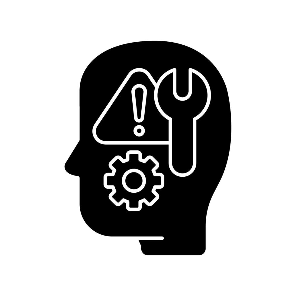 Self correction black glyph icon. Ability to correct mistakes yourself. Self monitoring and evaluation. Skill to adjust. Silhouette symbol on white space. Vector isolated illustration