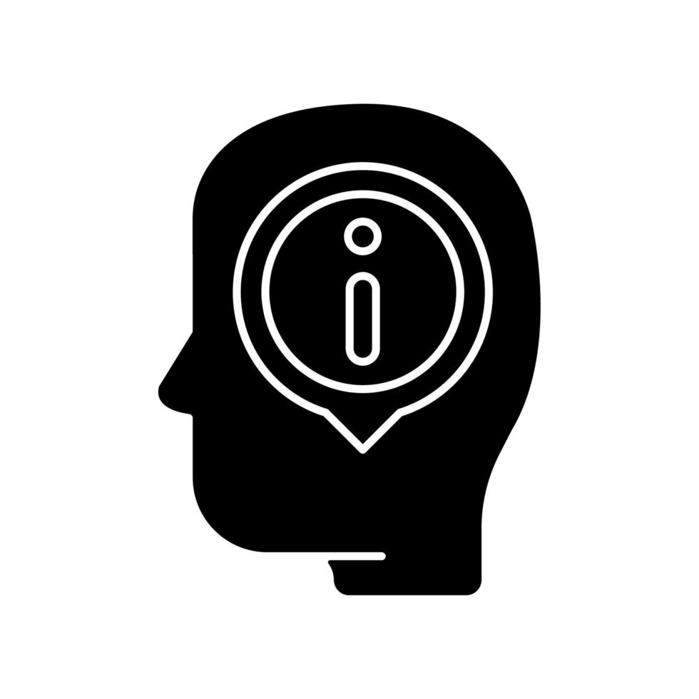 Staying well informed black glyph icon. Obtain extensive information and facts. Critical thinking skills. Knowledgeable person. Silhouette symbol on white space. Vector isolated illustration