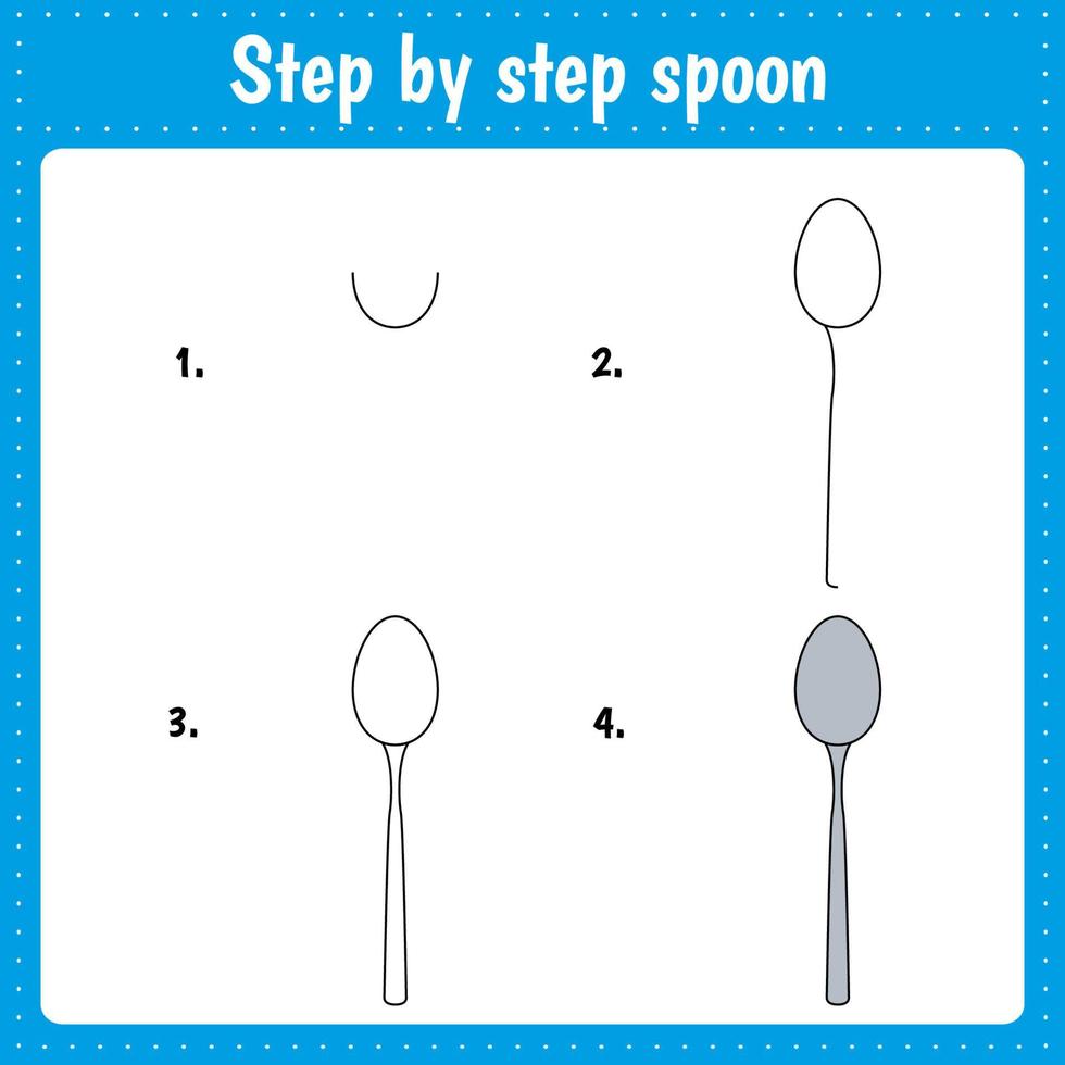 Step by step drawing spoon vector
