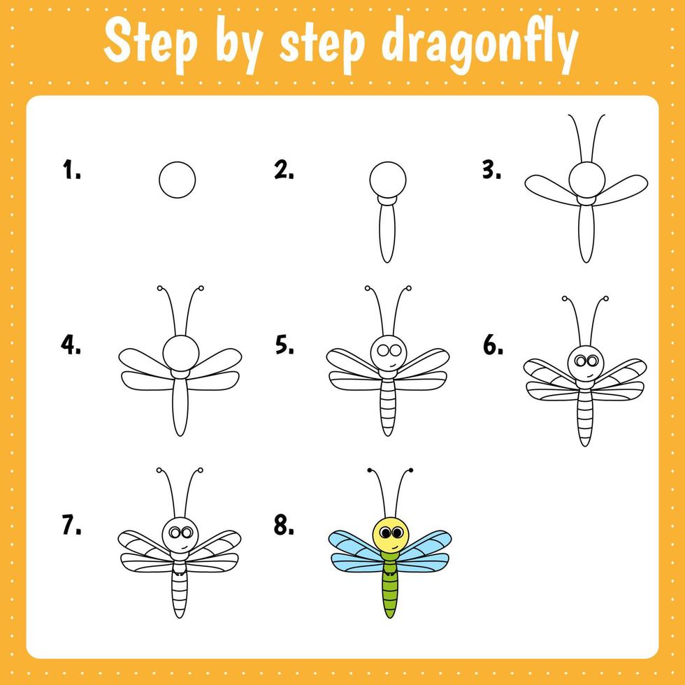 Step by step drawing dragonfly vector