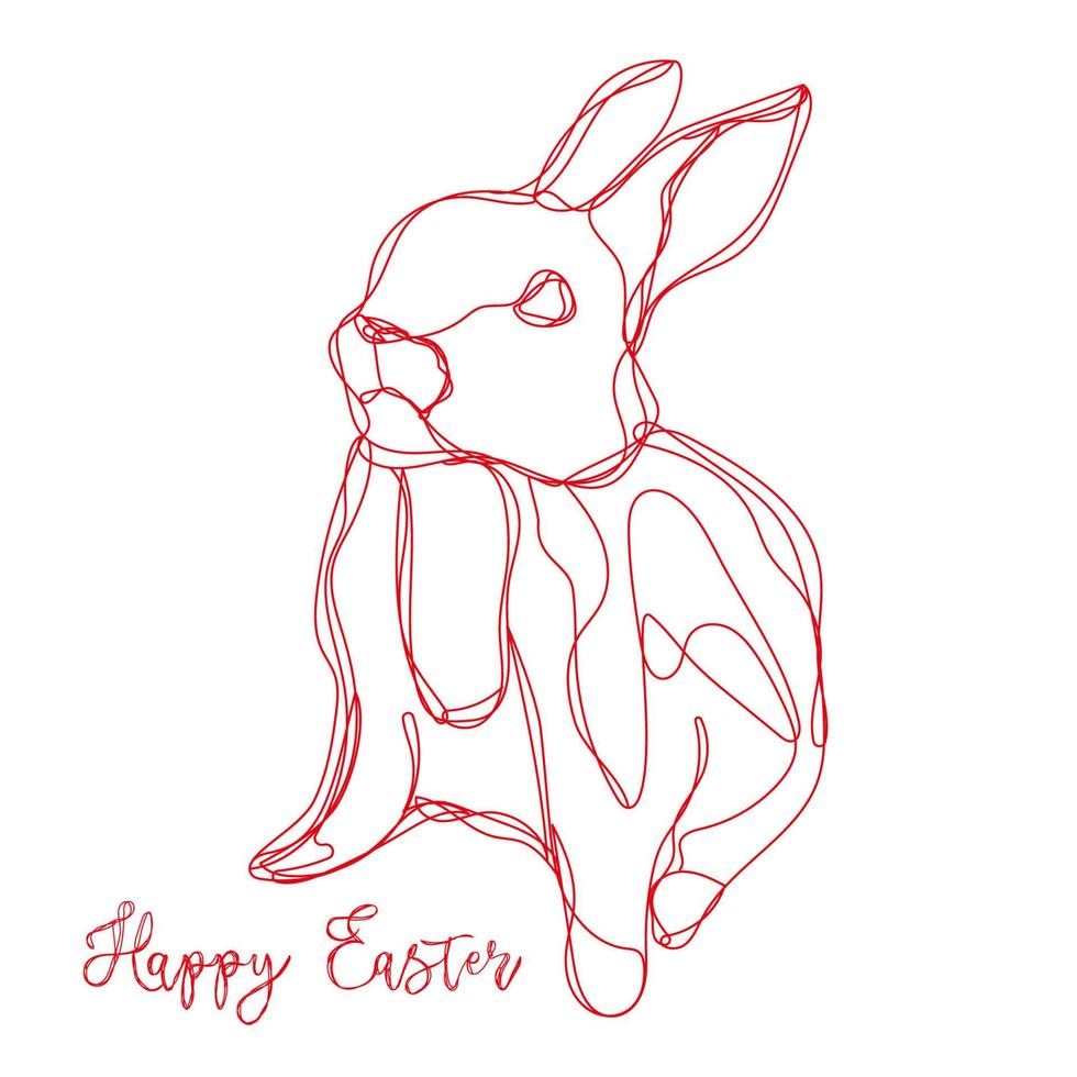Happy Easter postcard with line art rabbit vector