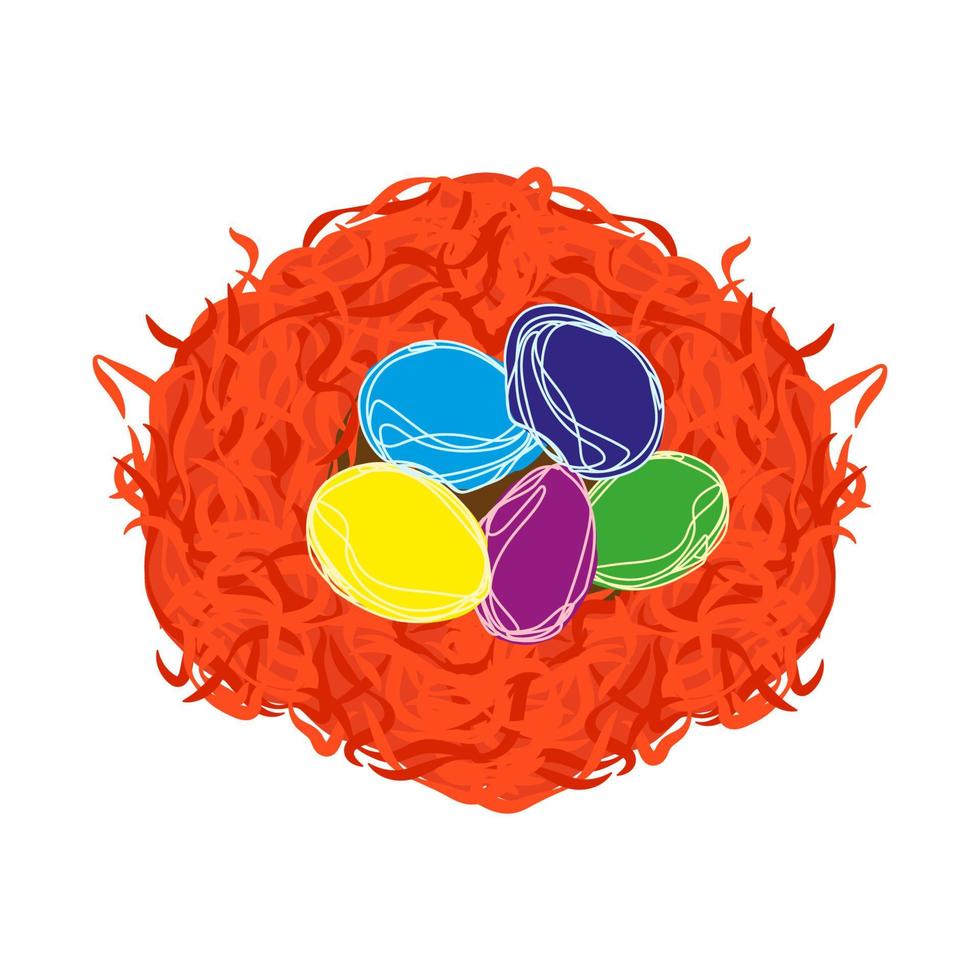 Colorful eggs in bird nest for Easter. vector
