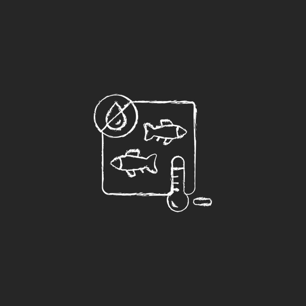 Freeze drying fish chalk white icon on dark background. Method of preservation. Vacuum and sublimation. Dehydration. Commercial fish processing. Isolated vector chalkboard illustration on black