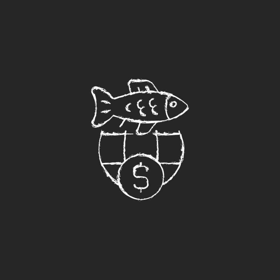 International fisheries trade permit chalk white icon on dark background. Import and export regulation. Reexport monitoring. Commercial fishery. Isolated vector chalkboard illustration on black