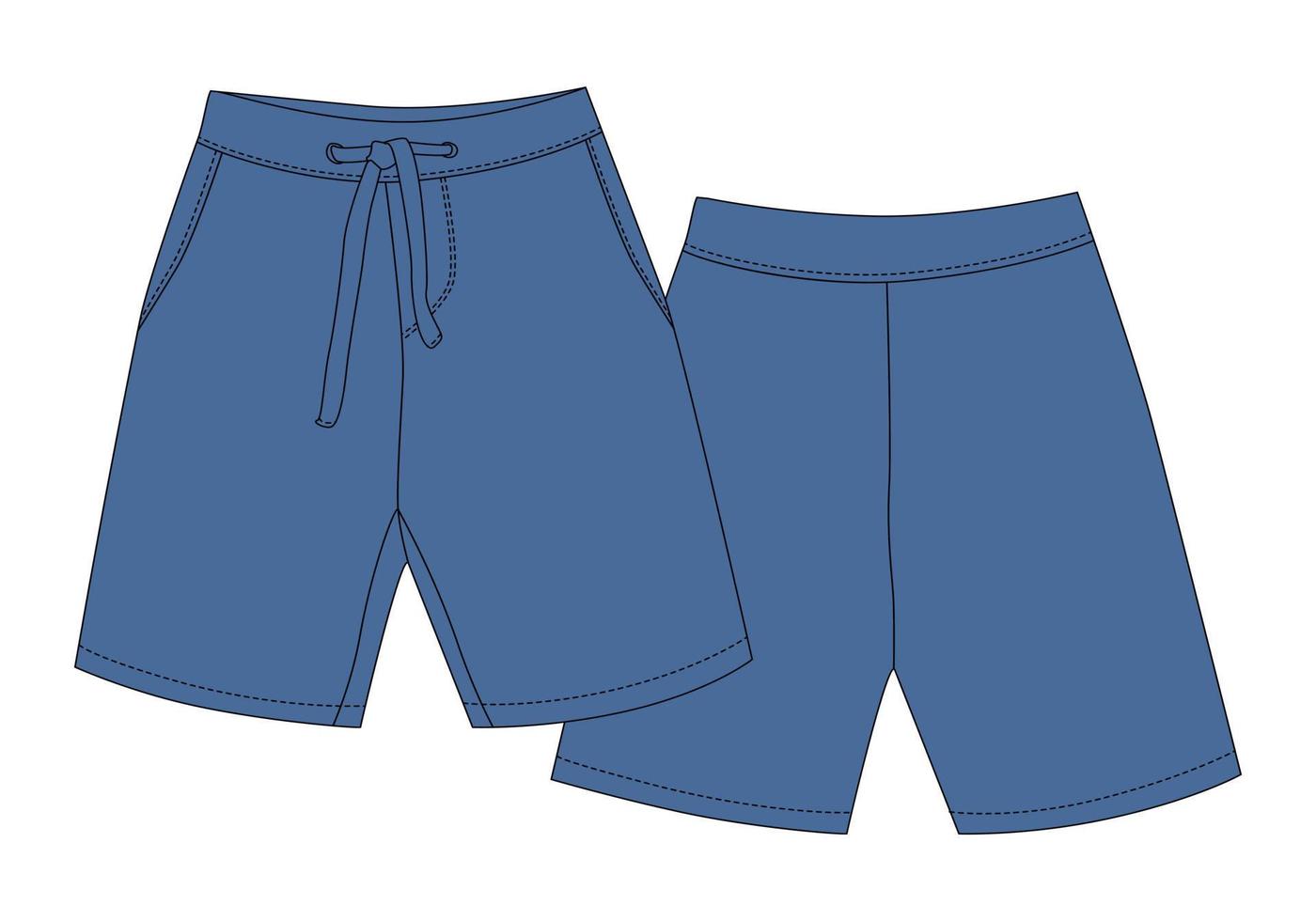 Technical sketch sport shorts pants design. Boy clothes template. Blue color. vector