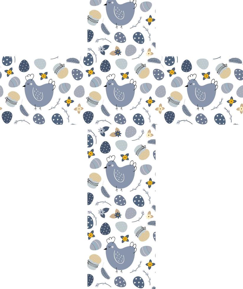 cruz decorada con gallinas, huevos y flores vector