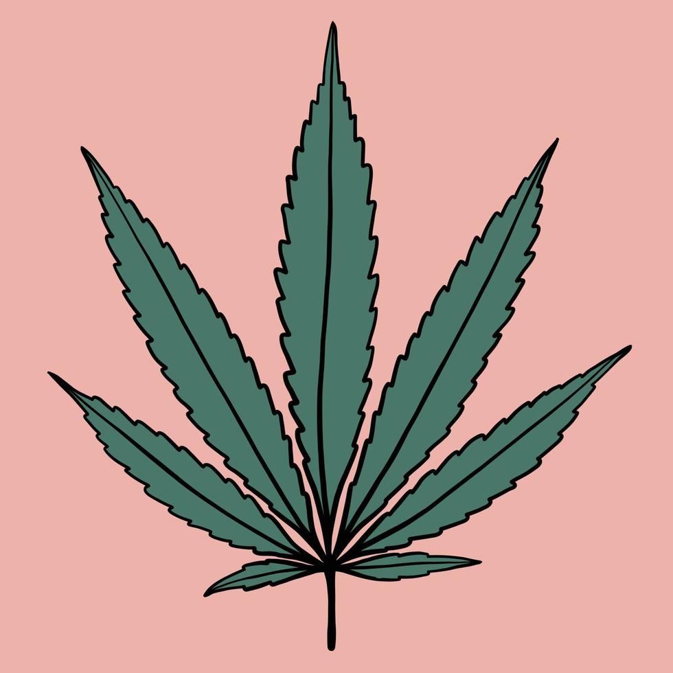 simplicidad hoja de cannabis dibujo a mano alzada diseño plano. vector