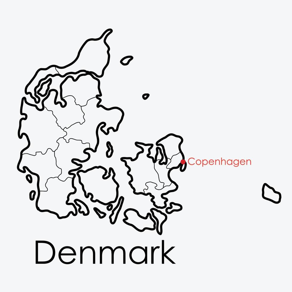 Denmark map freehand drawing on white background. vector