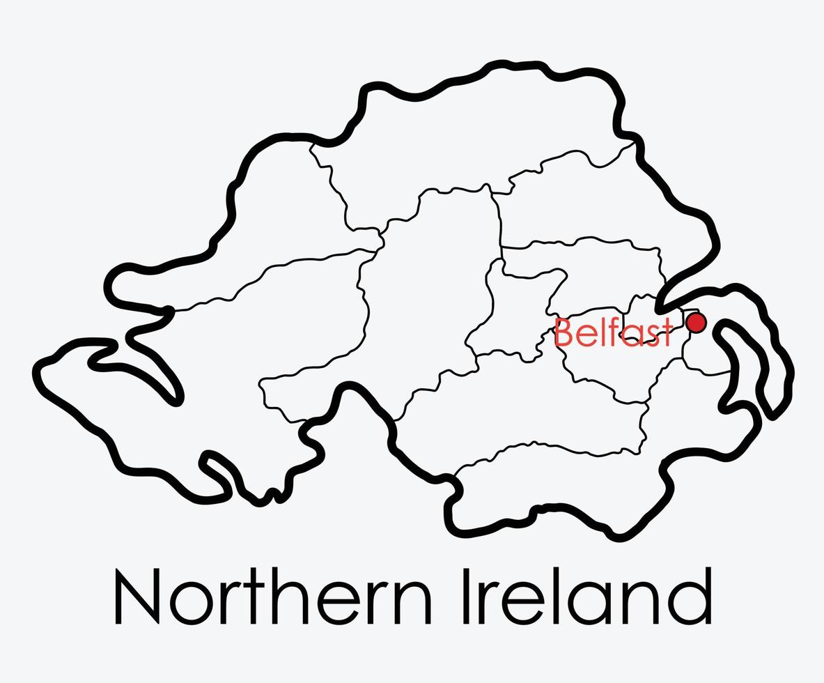 mapa de irlanda del norte dibujo a mano alzada sobre fondo blanco. vector