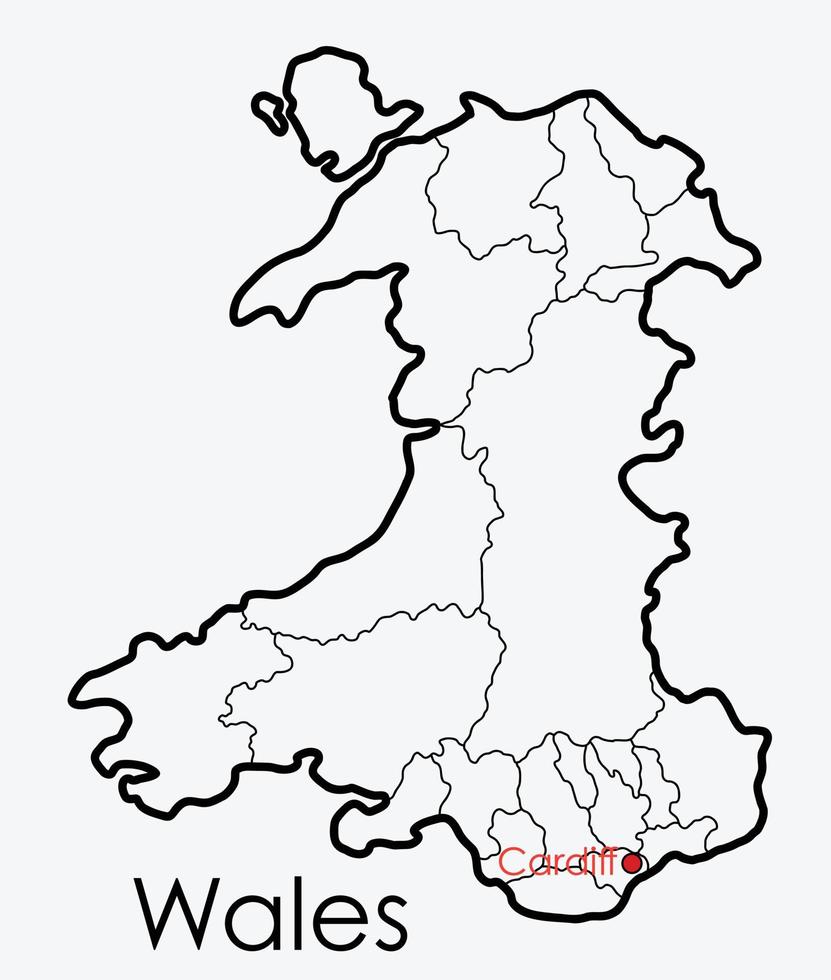 Wales map freehand drawing on white background. vector