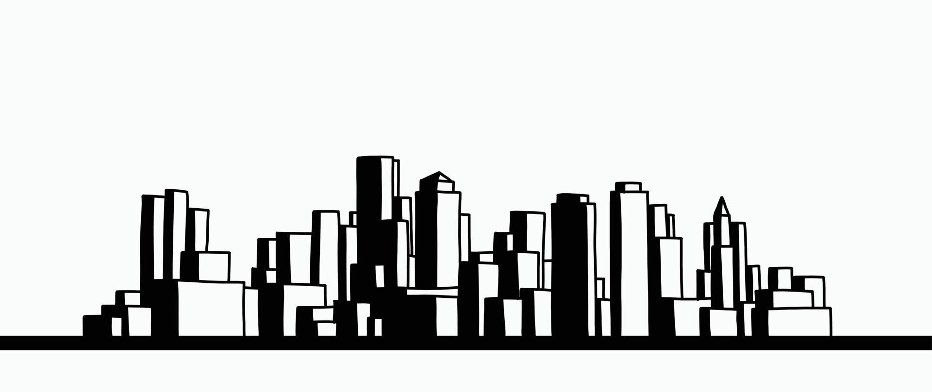 modern cityscape skyline outline doodle drawing on white background. vector