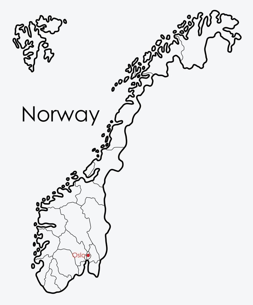 noruega mapa dibujo a mano alzada sobre fondo blanco. vector