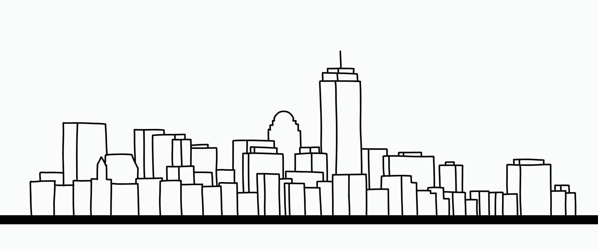 modern cityscape skyline outline doodle drawing on white background. vector