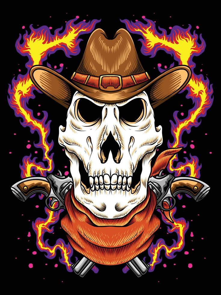 Skeleton head cowboy with handgun vector