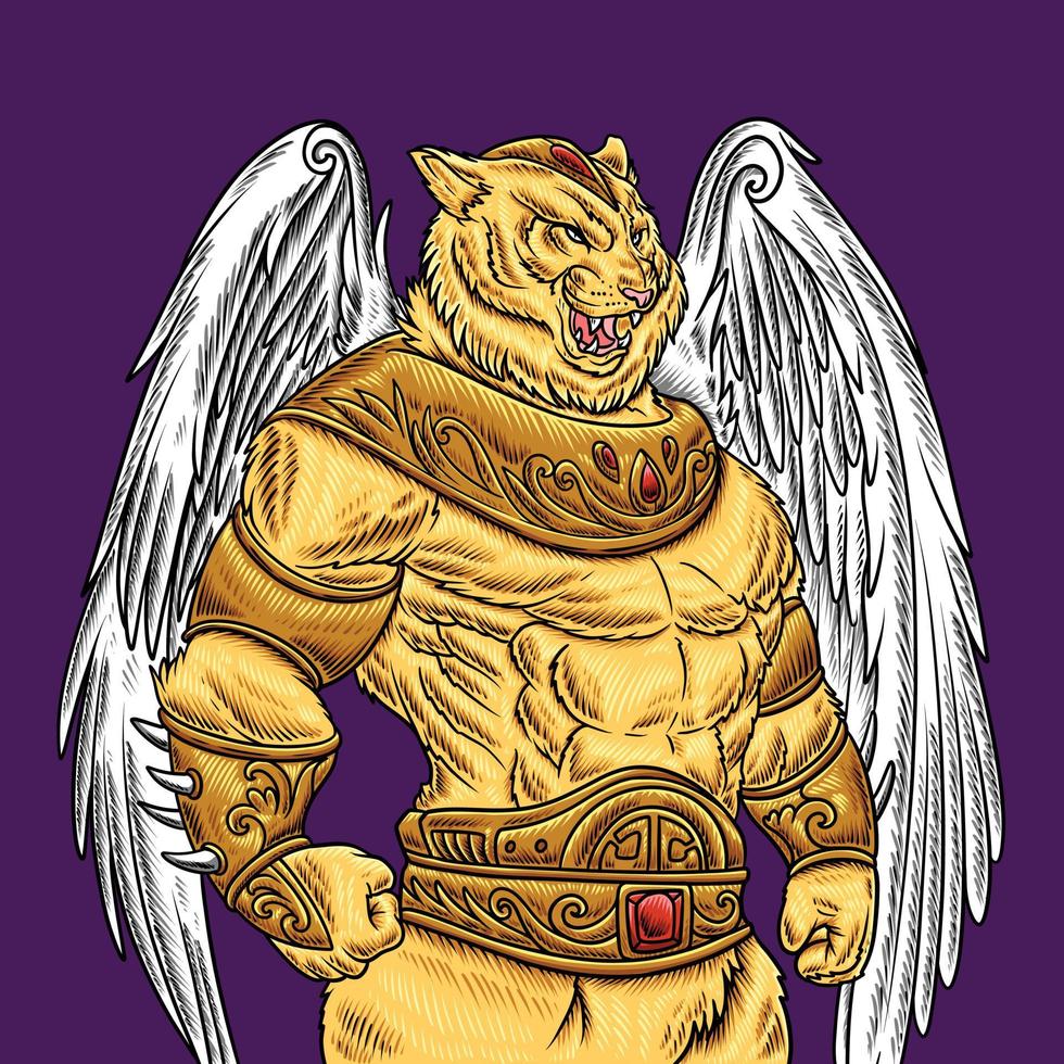 Angel tiger guardian character design vector