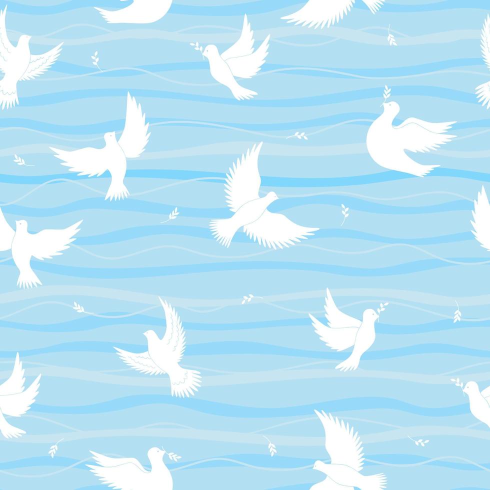 Seamless flying dove vector. Dove of Peace with twigs. vector