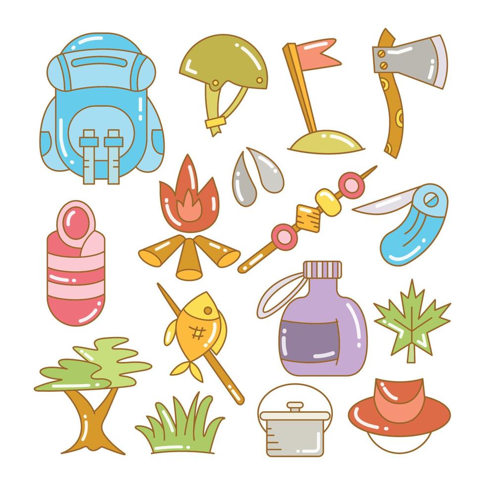 camping and hiking tool kit color illustration vector