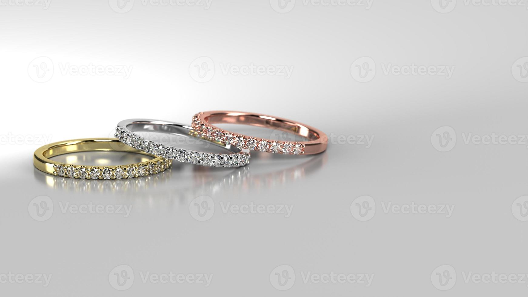 3 stacked laying down wedding band 3d render side view photo