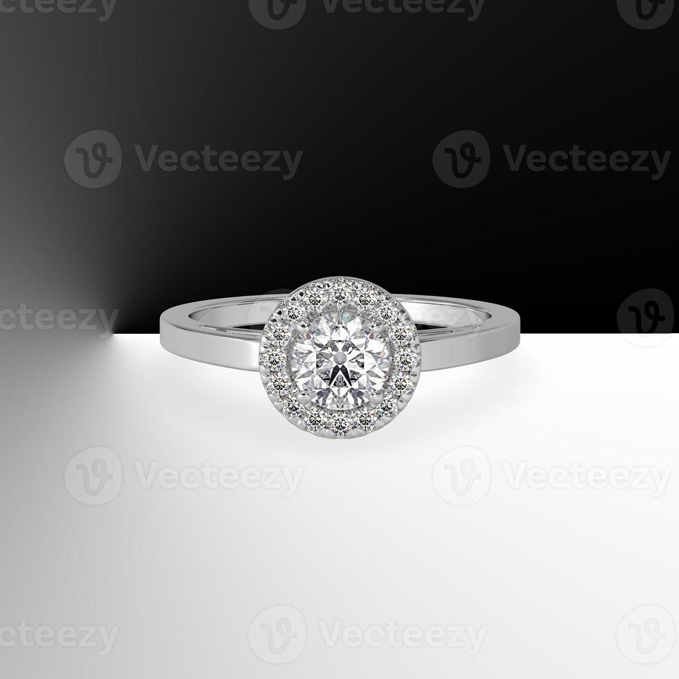 halo engagement ring with round center stone and plain shank filigree inside 3d render photo