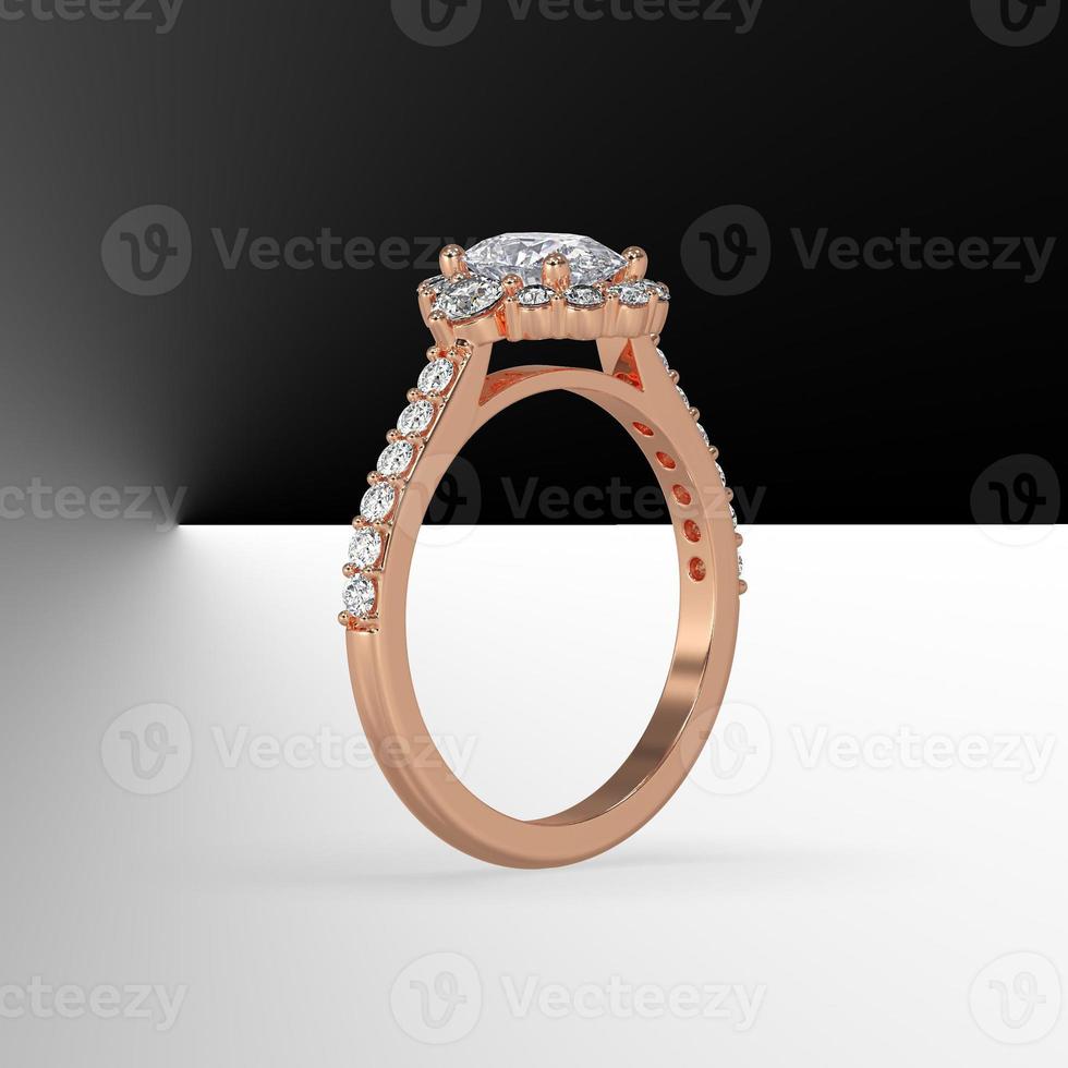 oval diamond cathedral engagement ring with side stones on shank 3d render photo