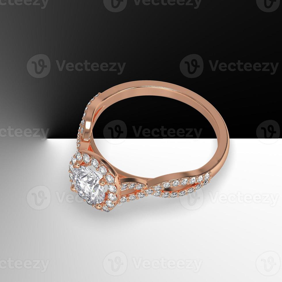 round diamond cathedral engagement ring with side stones on criss cross shank 3d render photo