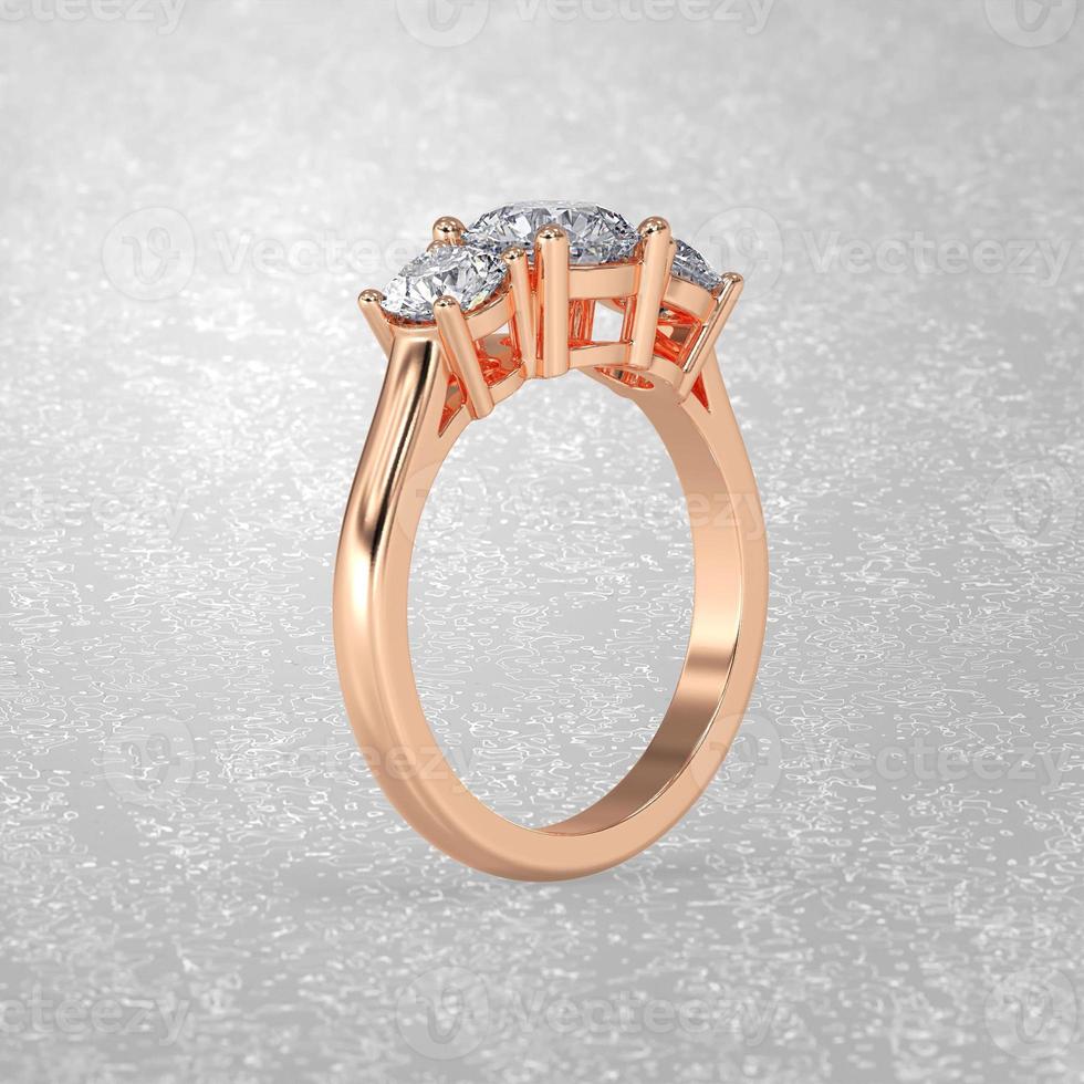 3 stone engagement ring in gold 3D render photo