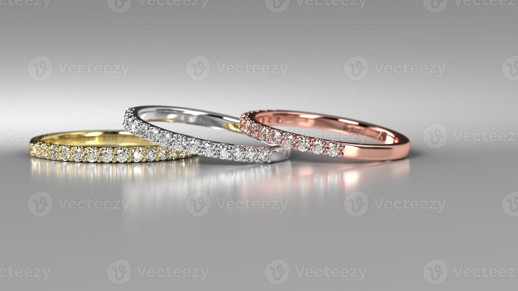 3 stacked laying down wedding band 3d render side view photo