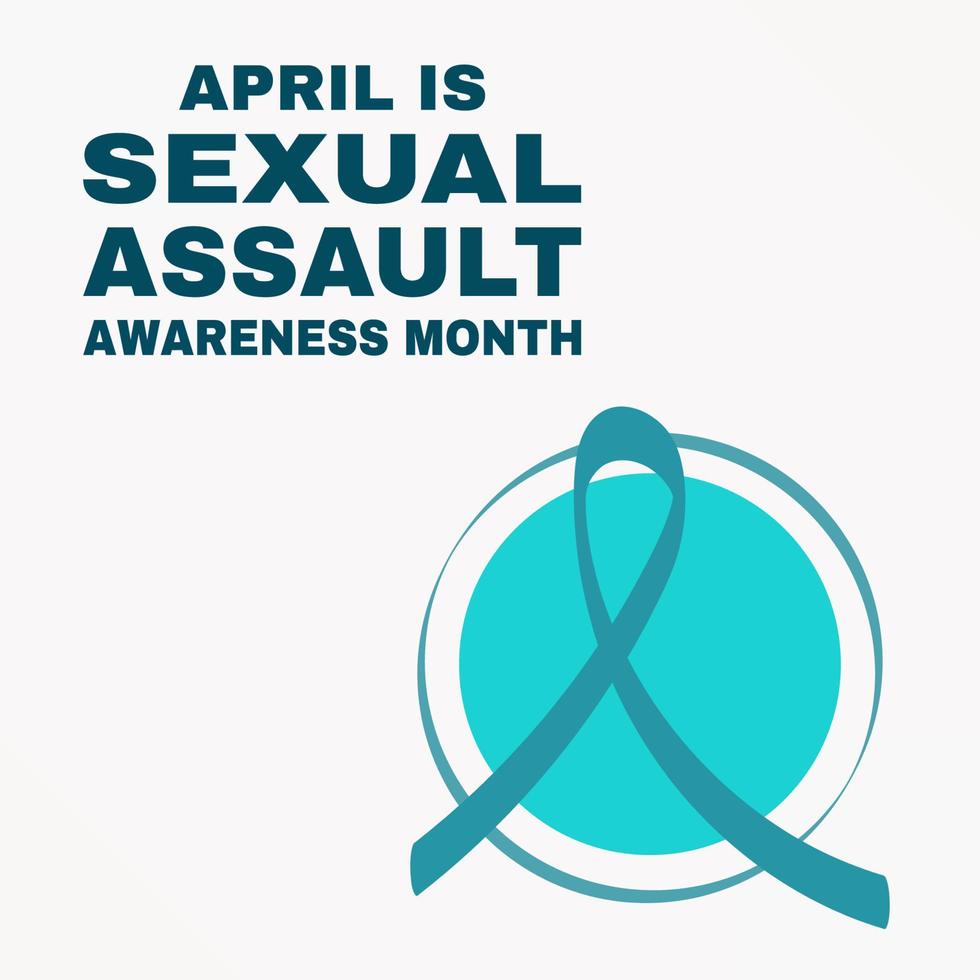 Sexual assault awareness month concept. Banner template with teal ribbon. Vector illustration.