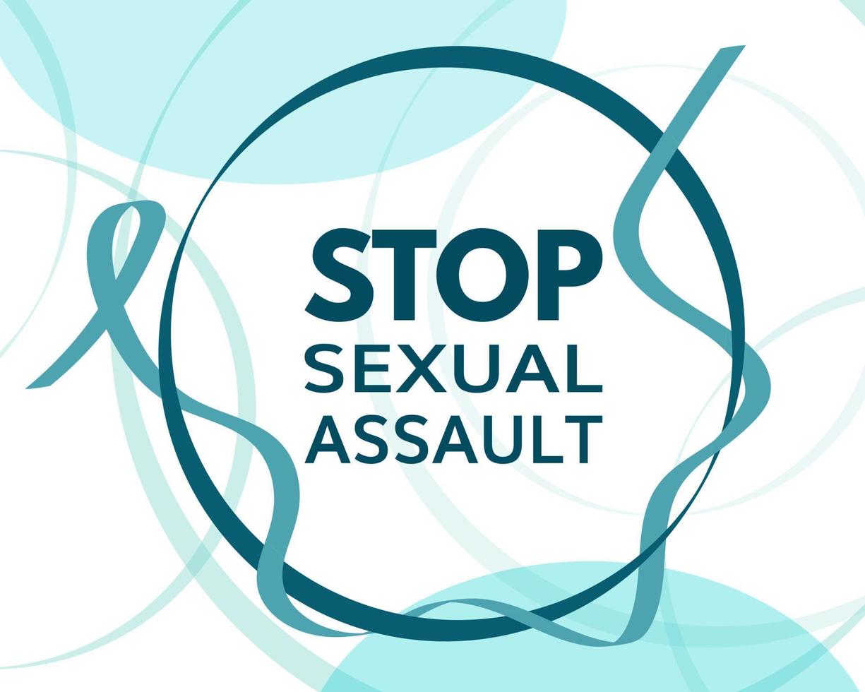 Sexual assault awareness month concept. Banner template with teal ribbon. Vector illustration.