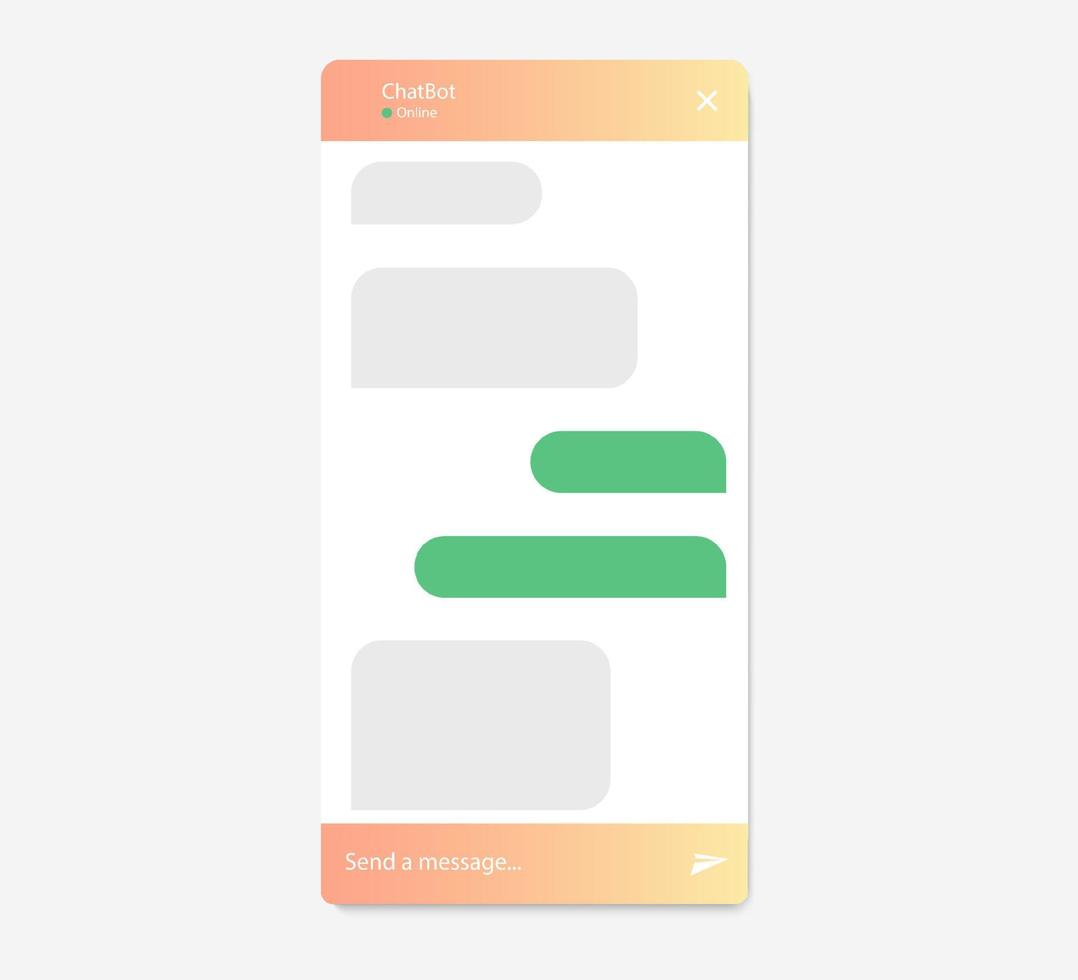 interfaz habilitada para diálogos, salas de chat en línea, ventanas emergentes cuando visita un sitio web de marketing y aplicaciones móviles. formulario de bot de chat. ilustración vectorial vector