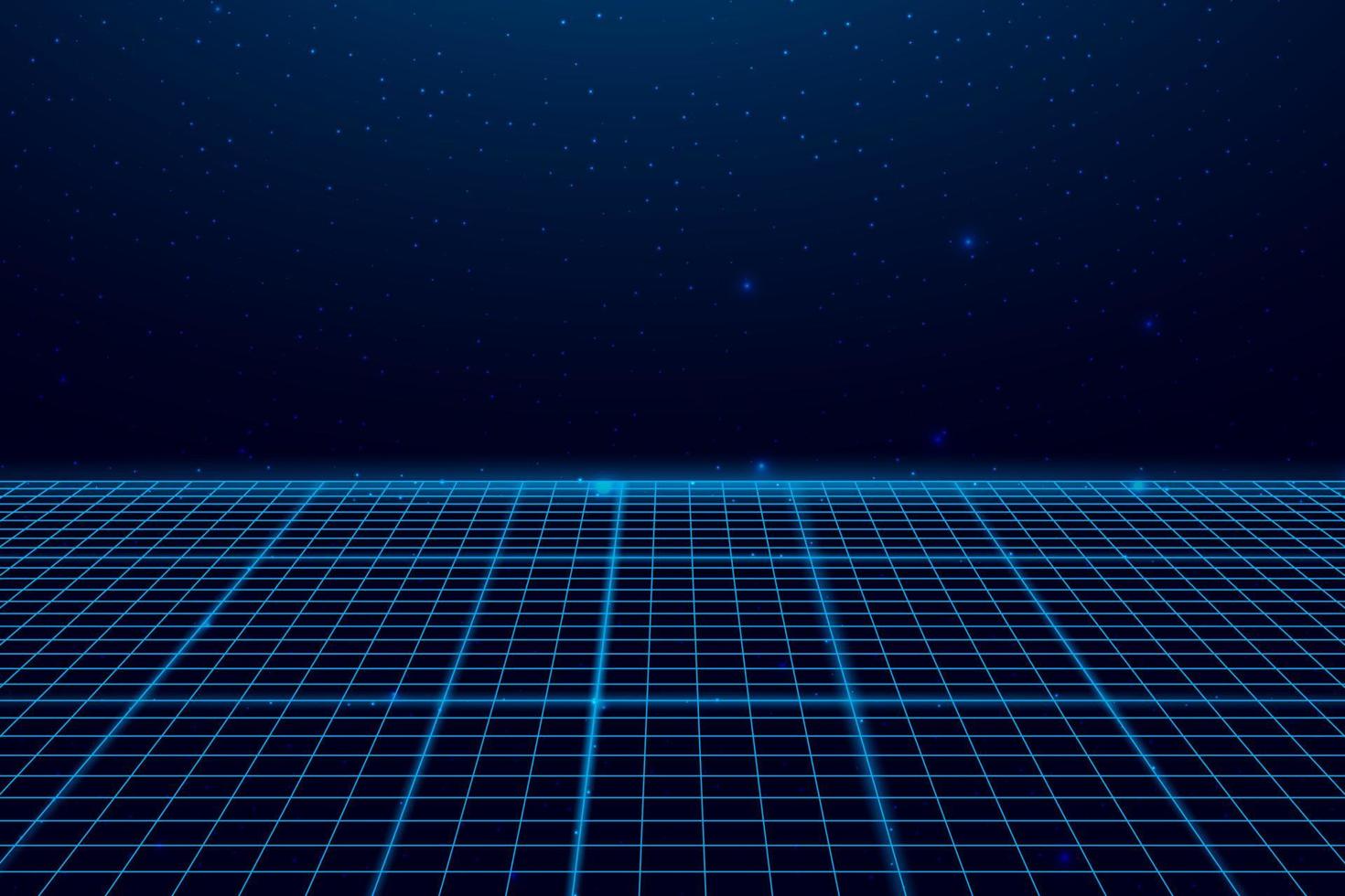 Wireframe perspective grid. Space neon infinity mesh, abstract retro  background. Vector illustration