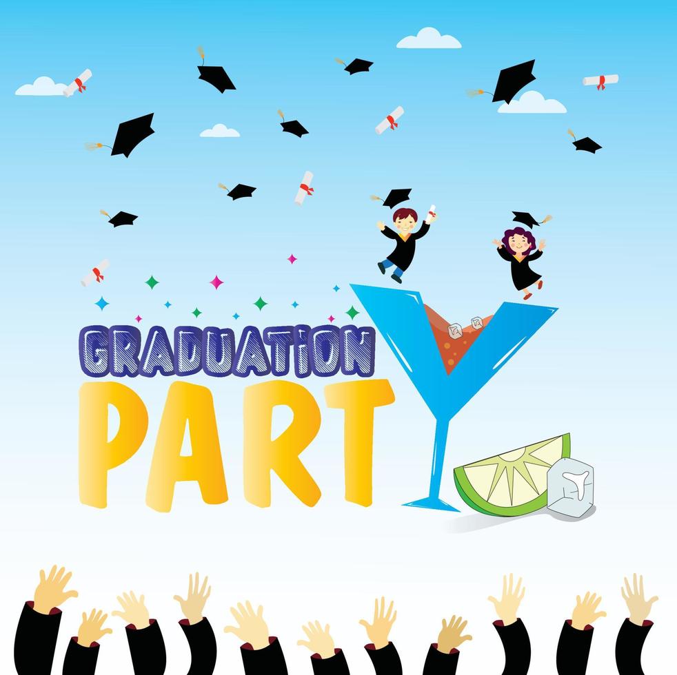 diseño de dibujos animados de vector de imagen de tarjeta de fiesta de graduación