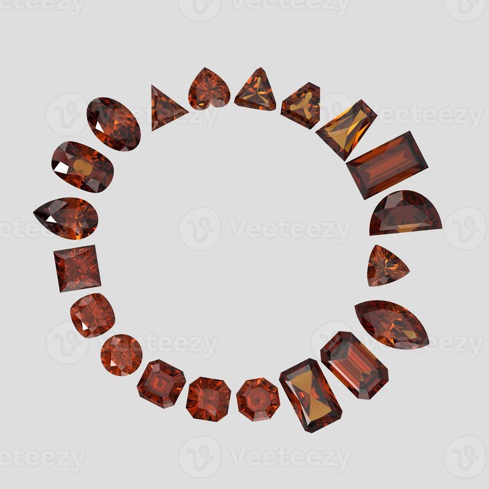 amber color stone in all gem shapes 3D render photo