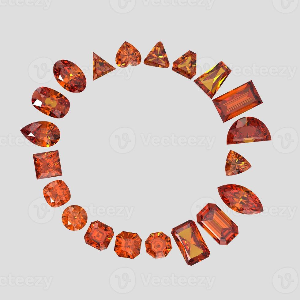 hessonite color stone in all gem shapes 3D render photo