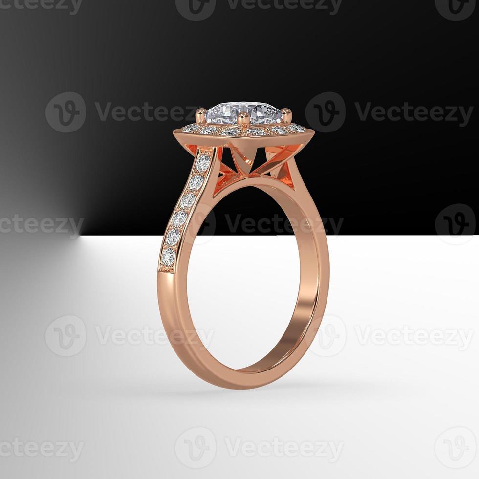 cushion cut center diamond with cathedral shank pave set stones 3d render photo