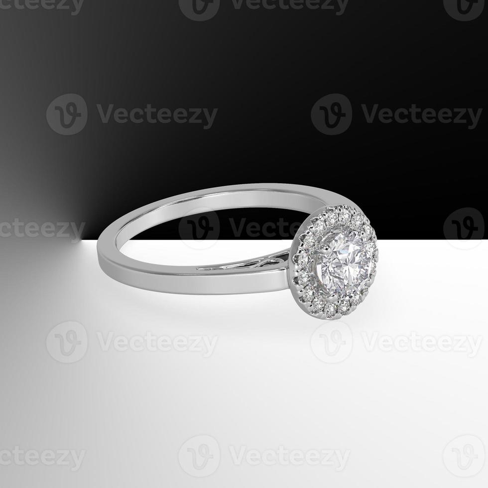 halo engagement ring with round center stone and plain shank filigree inside 3d render photo