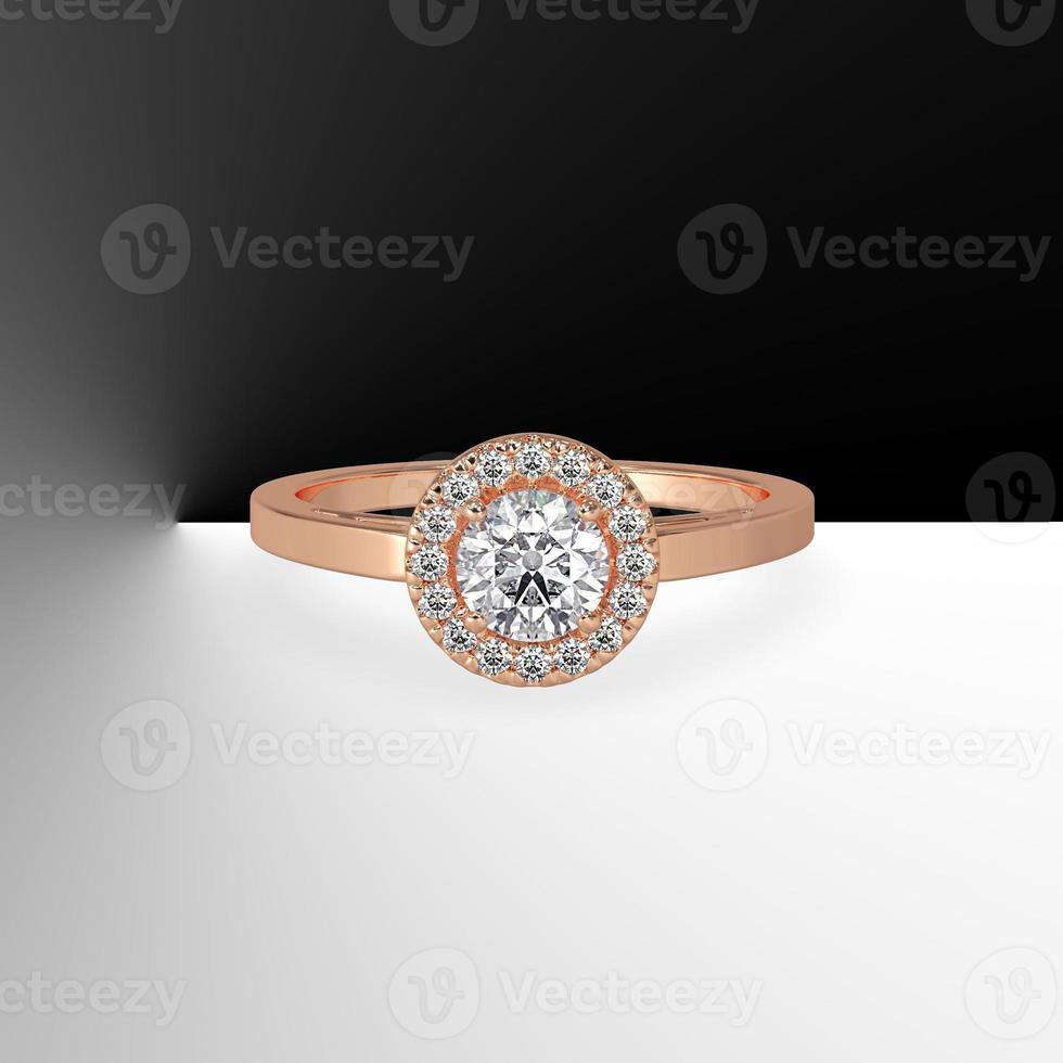 halo engagement ring with round center stone and plain shank filigree inside 3d render photo