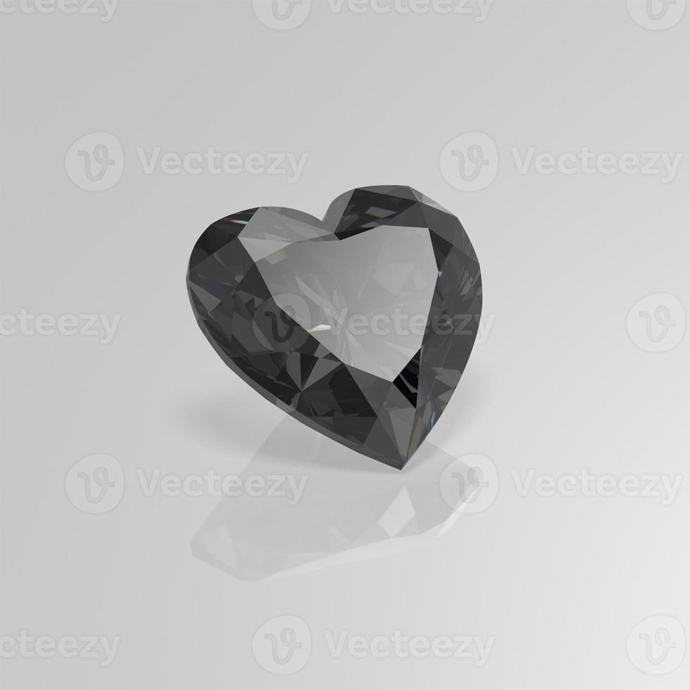 black diamond gemstone heart 3D render photo