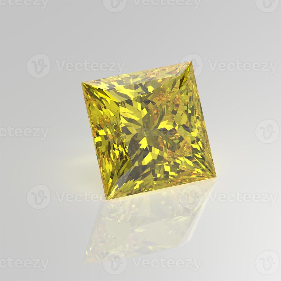 yellow diamond gemstone princess 3D render photo