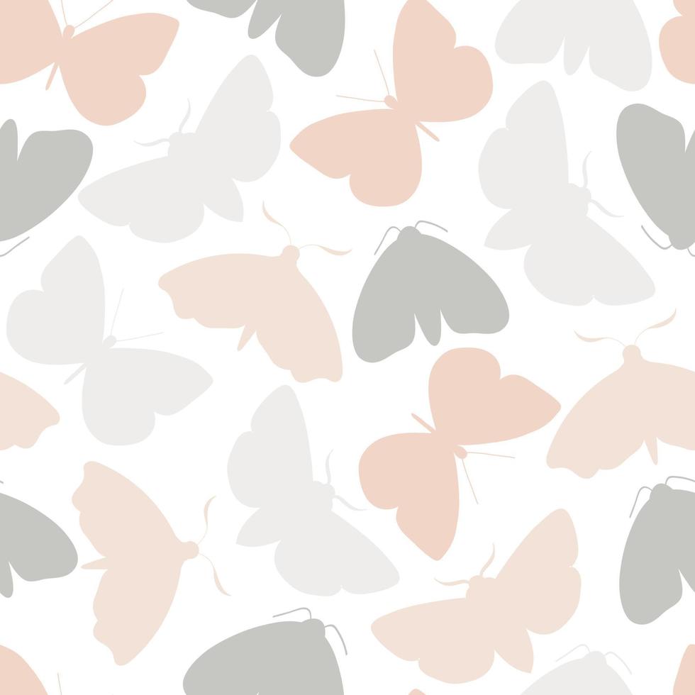 Delicate Silhouettes of Butterflies. Seamless Pattern in Neutral Tones. vector