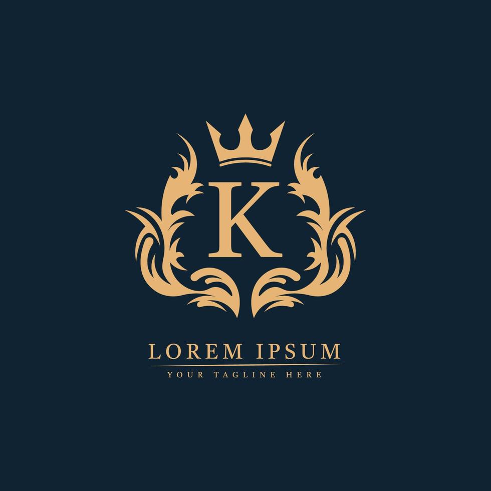 letra k logo hotel, cosméticos, spa. balnearios y restaurantes. lujo, royal, decoración, boutique. icono de interiores. moda, joyería, salón de belleza. vector