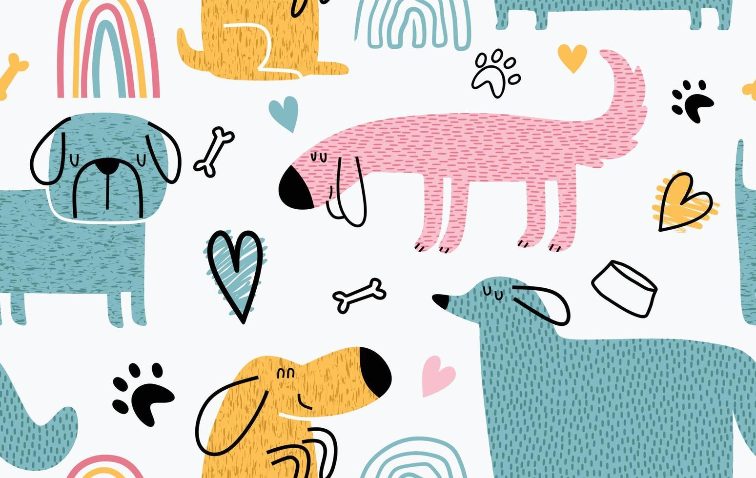 Childish seamless pattern with funny dogs. vector