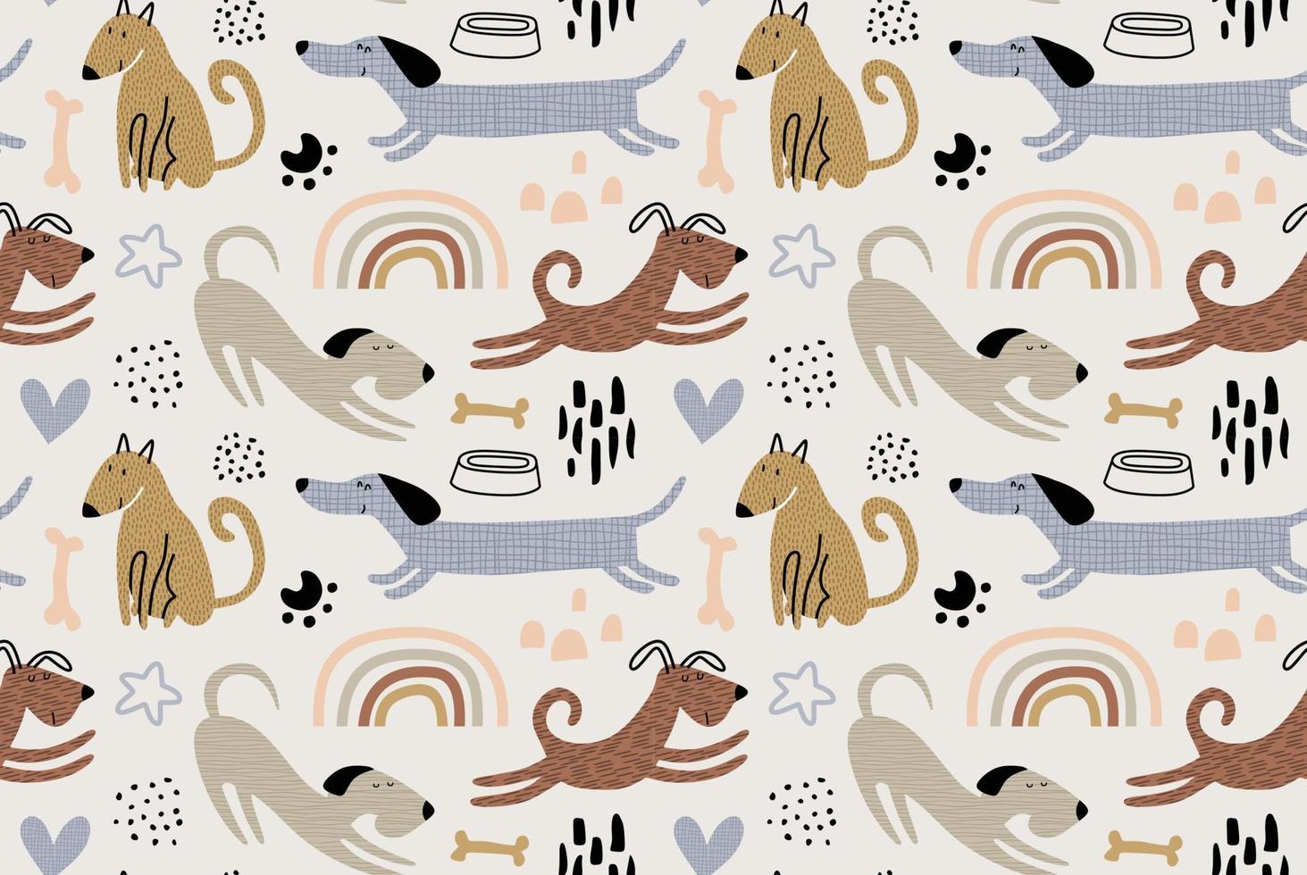 Childish seamless pattern with funny dogs. vector