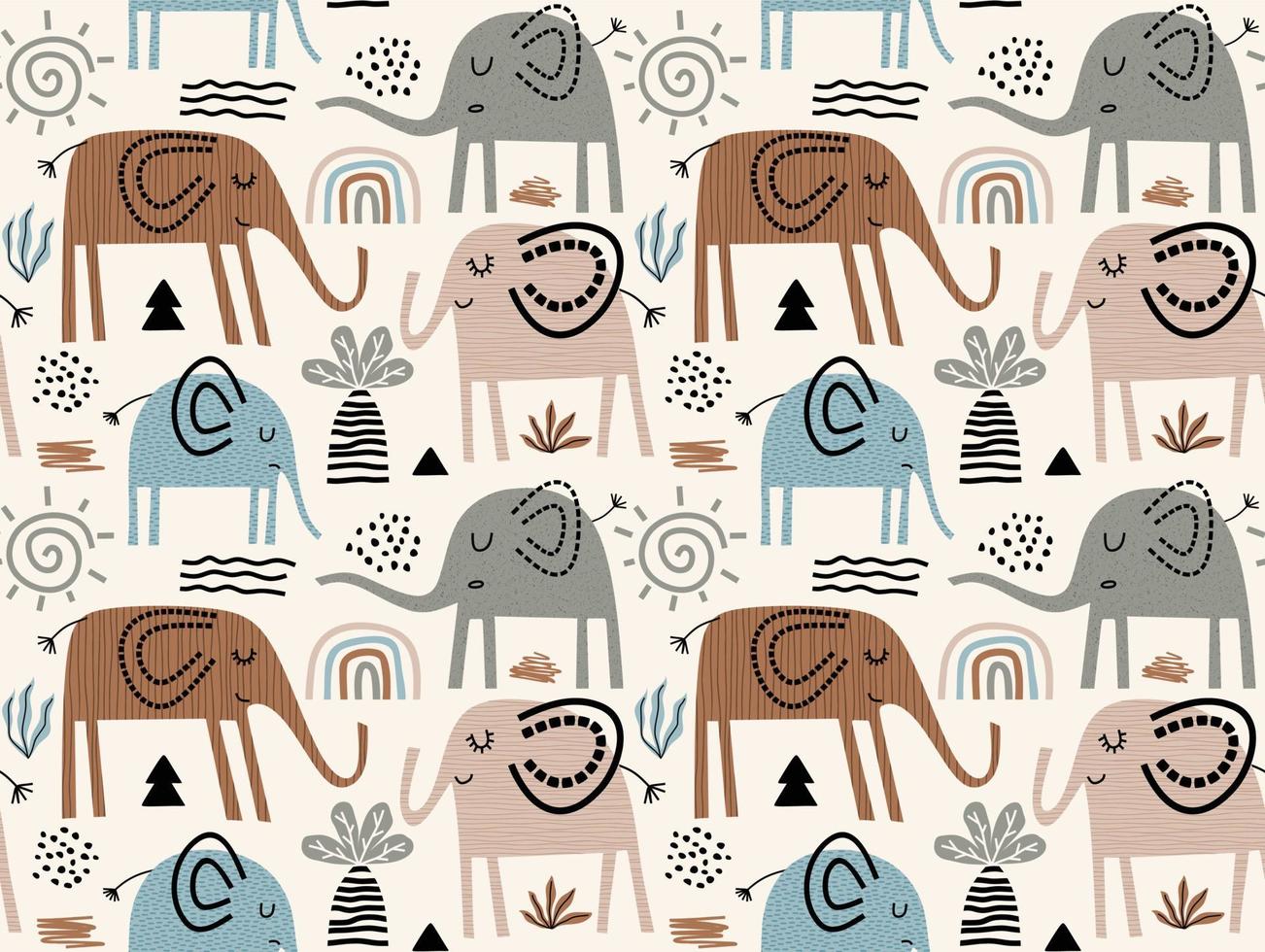 seamless pattern with cute elephants. vector