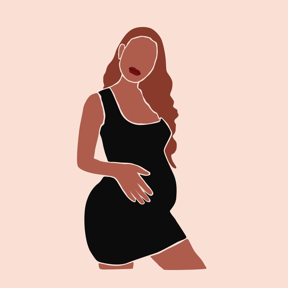 Pregnancy. Pregnant woman touching her belly. Motherhood. Happy Mother's Day. Paper cut mosaic style.Pretty women with tummy. Hand drawn vector contemporary abstract illustration