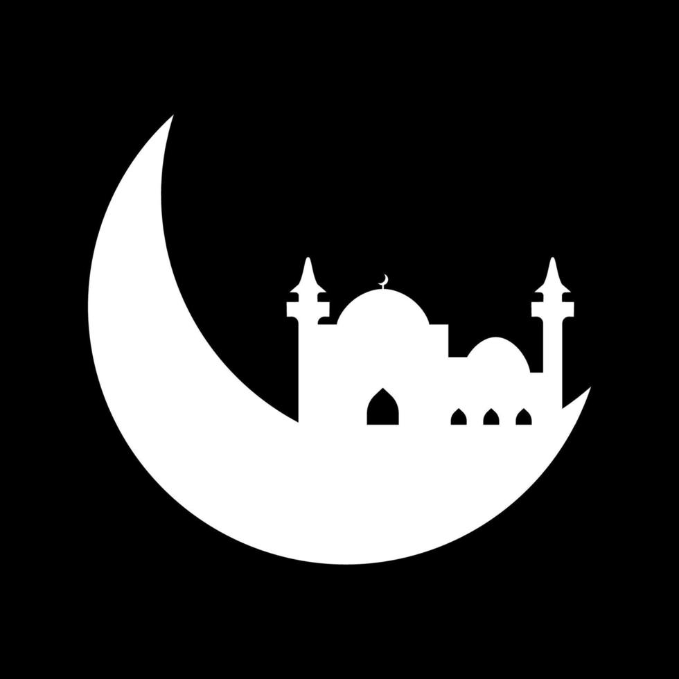 Crescent moon with mosque vector