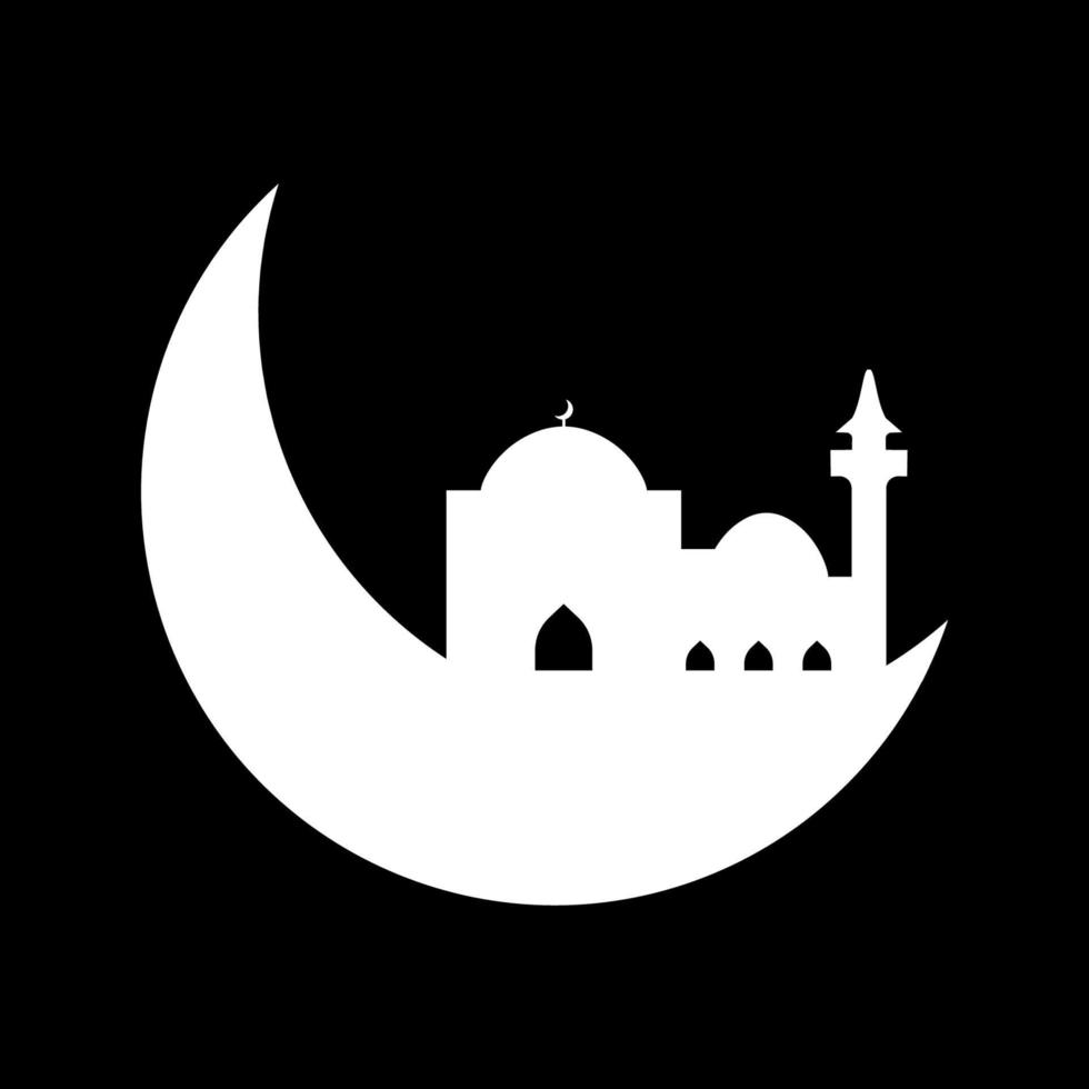 Crescent moon with mosque vector