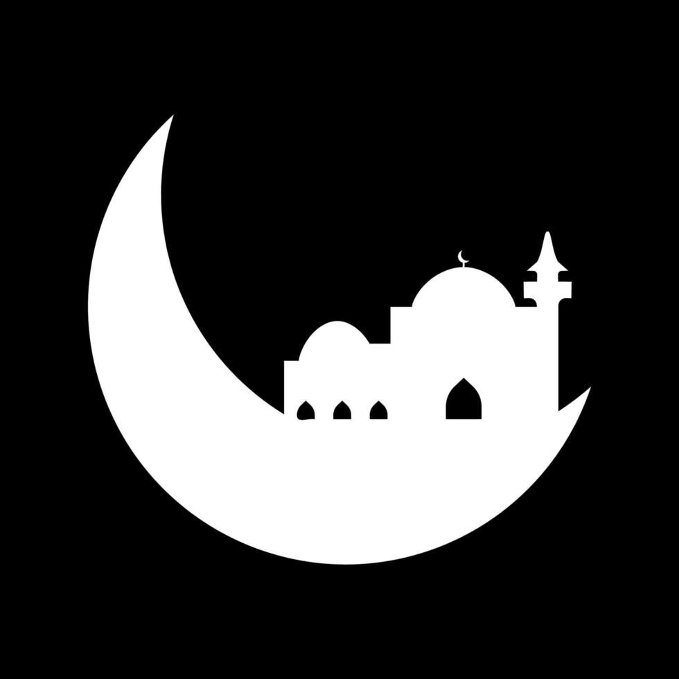 Crescent moon with mosque vector